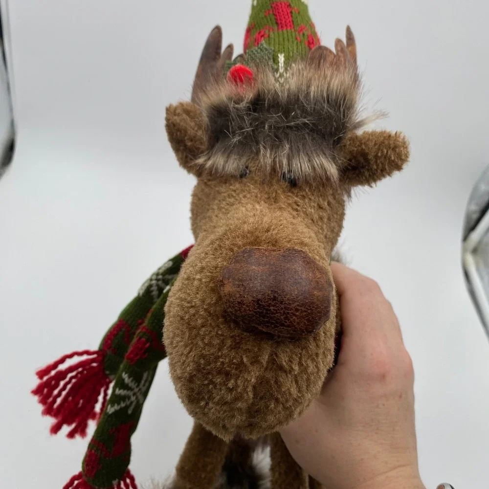 Christmas Plush Standing‎ Reindeer Moose with Hat & Scarf Holiday Decoration